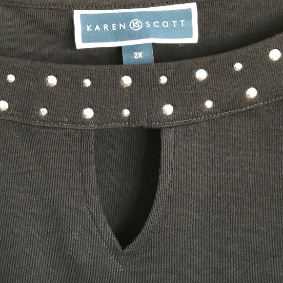 KAREN SCOTT 100% Cotton Silver Studded Neckline Black Top Women’s Plus Size 2X - Picture 3 of 16
